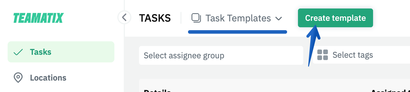 Create Task Template Button